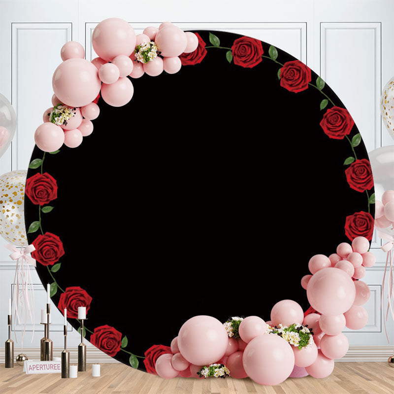 Aperturee - Red Rose Black Happy Birthday Circle Backdrop