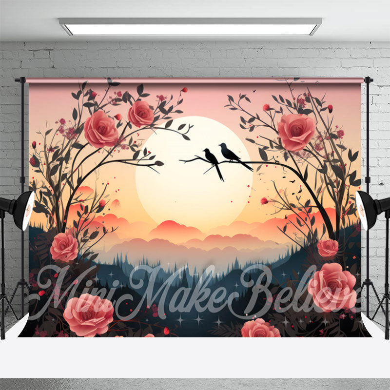 Aperturee - Red Rose Bush Bird Sunset Forest Fine Art Backdrop