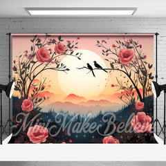 Aperturee - Red Rose Bush Bird Sunset Forest Fine Art Backdrop