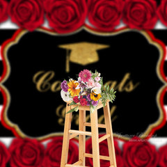 Aperturee - Red Rose Gold Congrats Grad Stripe Photoshoot Backdrop