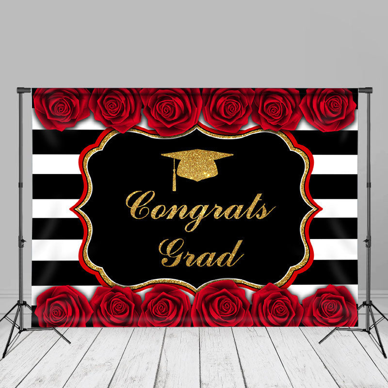 Aperturee - Red Rose Gold Congrats Grad Stripe Photoshoot Backdrop