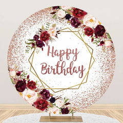 Aperturee - Red Rose Gold Glitter Floral Round Birthday Backdrop