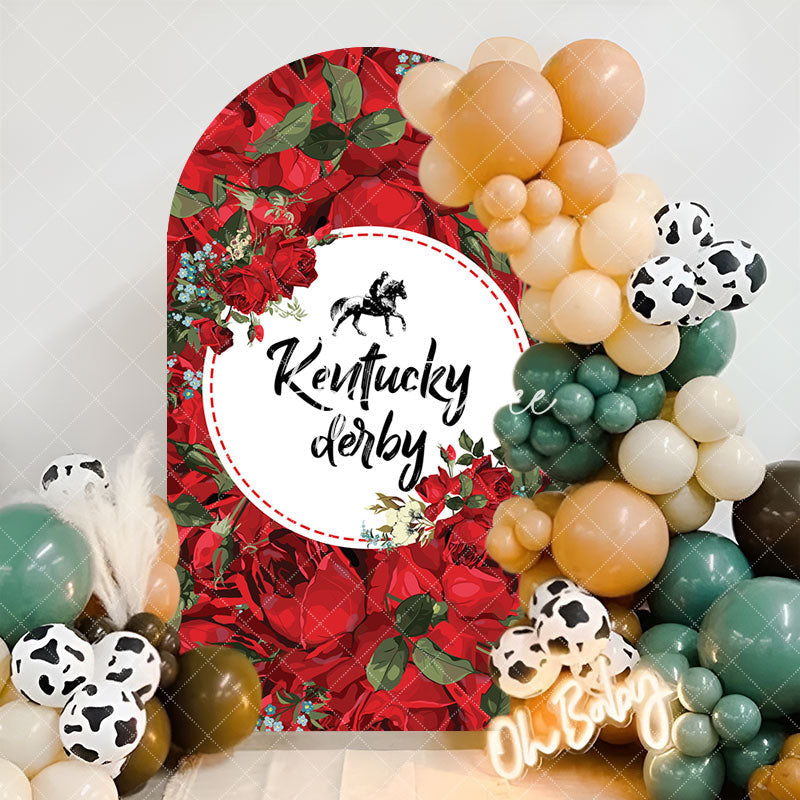 Aperturee - Red Rose Green Leaf Kentucky Derby Arch Backdrop