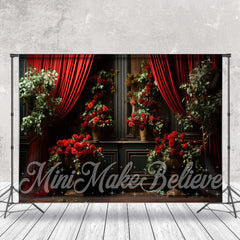 Aperturee - Red Rose Green Plants Gold Relief Wall Backdrop