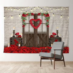 Aperturee - Red Rose Heart Candle Happy Valentine Backdrop