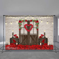 Aperturee - Red Rose Heart Candle Happy Valentine Backdrop