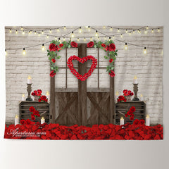 Aperturee - Red Rose Heart Candle Happy Valentine Backdrop