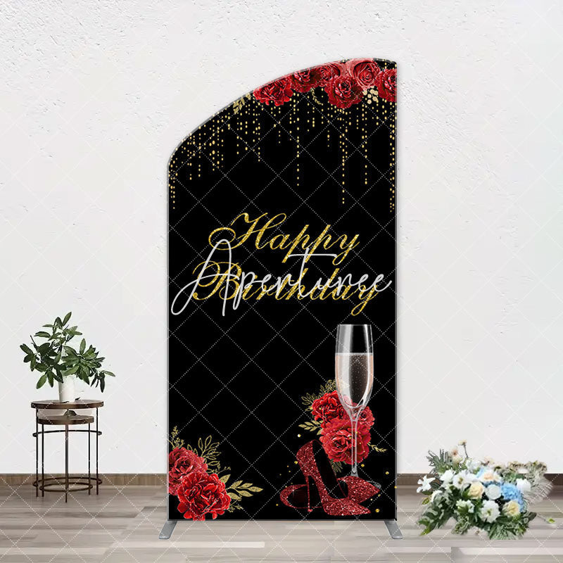 Aperturee - Red Rose High Heel Black Gold Arch Birthday Backdrop