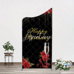 Aperturee - Red Rose High Heel Black Gold Arch Birthday Backdrop