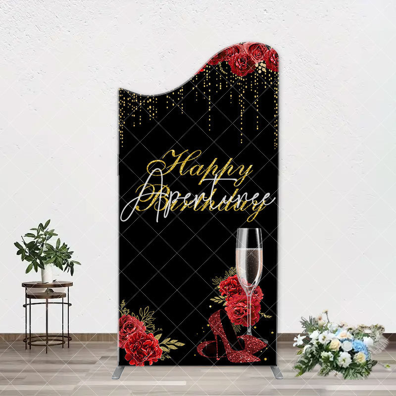 Aperturee - Red Rose High Heel Black Gold Arch Birthday Backdrop