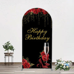 Aperturee - Red Rose High Heel Black Gold Arch Birthday Backdrop