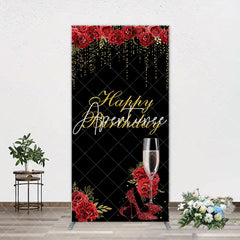 Aperturee - Red Rose High Heel Black Gold Arch Birthday Backdrop