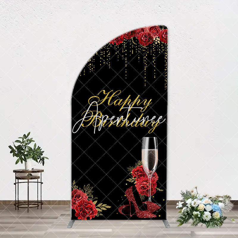 Aperturee - Red Rose High Heel Black Gold Arch Birthday Backdrop