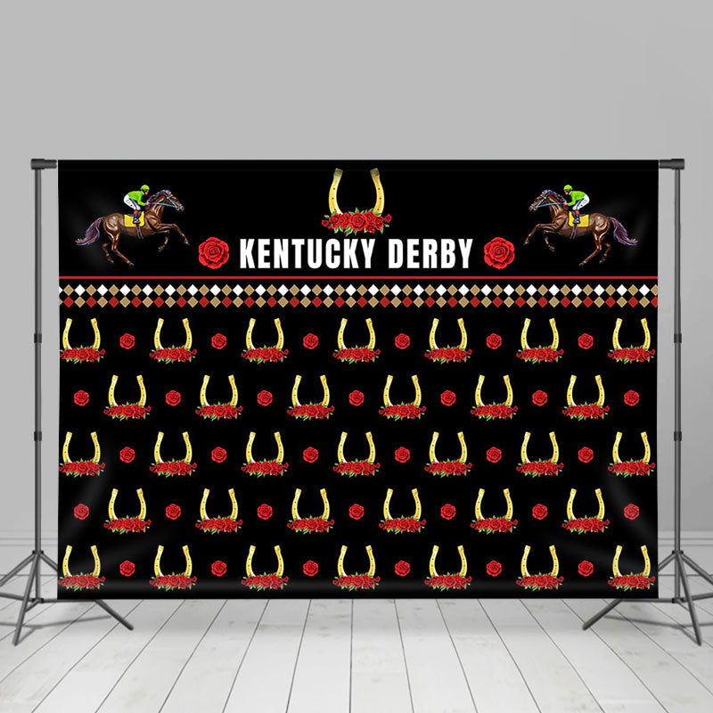 Aperturee - Red Rose Horse Repeat Kentucky Derby Party Backdrop