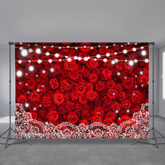 Aperturee - Red Rose Lighting Lace Happy Valentines Backdrop