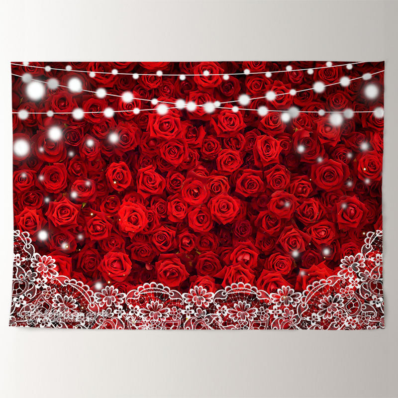 Aperturee - Red Rose Lighting Lace Happy Valentines Backdrop