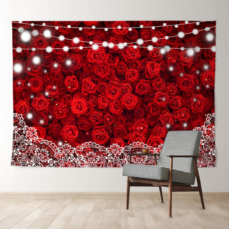 Aperturee - Red Rose Lighting Lace Happy Valentines Backdrop