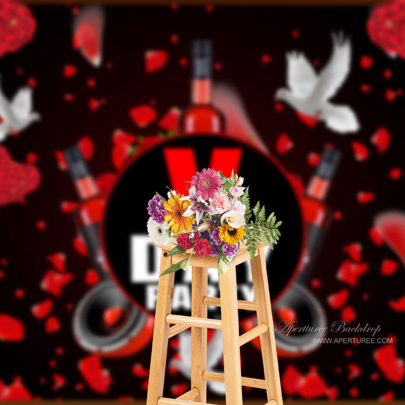 Aperturee - Red Rose Petal White Pigeons Valentines Day Backdrop