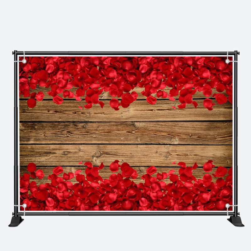 Aperturee - Red Rose Petals Wood Board Valentines Day Backdrop