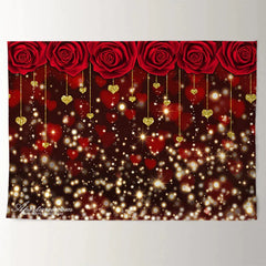 Aperturee - Red Rose With Glitter Heart Valentine Backdrop