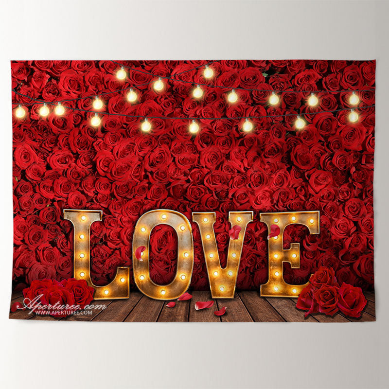 Aperturee - Red Rose With Light Love Happy Valentines Backdrop