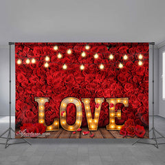 Aperturee - Red Rose With Light Love Happy Valentines Backdrop