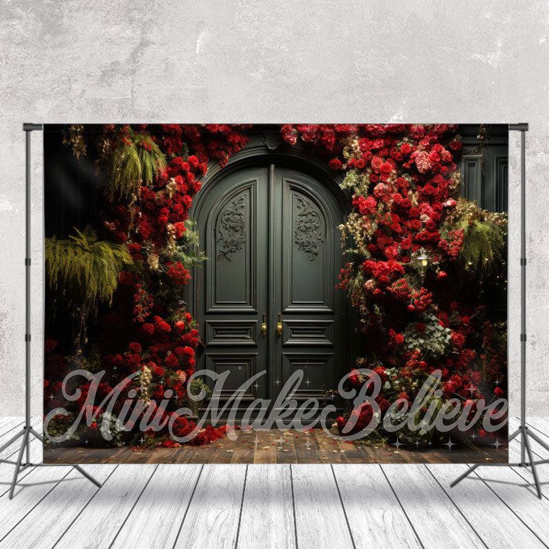 Aperturee - Red Rose Wood Delicated Green Door Floor Backdrop