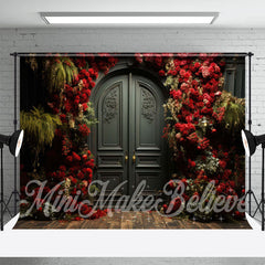 Aperturee - Red Rose Wood Delicated Green Door Floor Backdrop