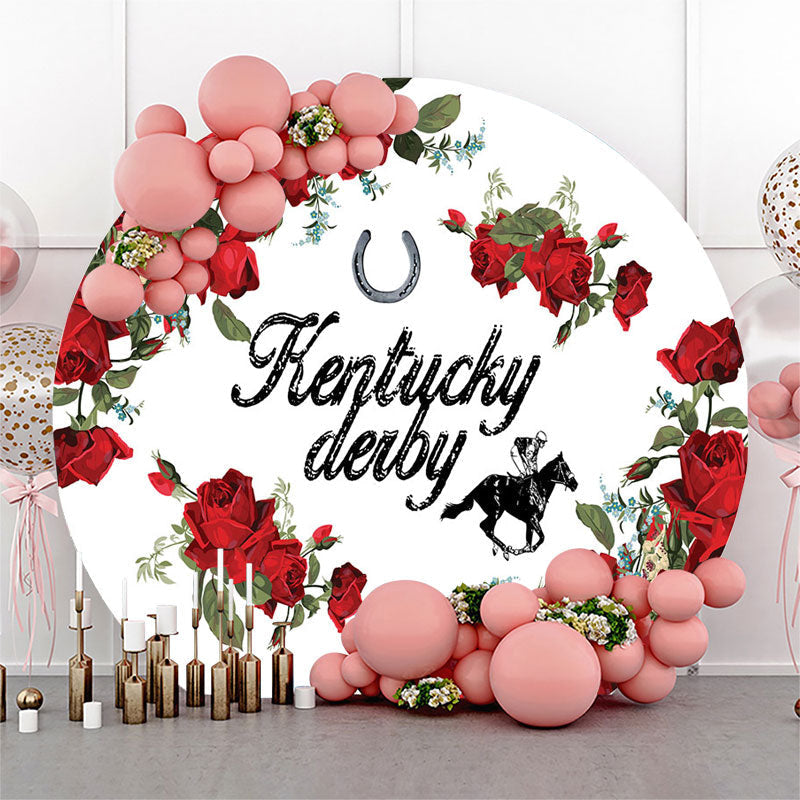 Aperturee Red Roses And White Circle Kentucky Derby Backdrop