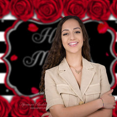 Aperturee - Red Roses Black White Stripe Mothers Day Backdrop