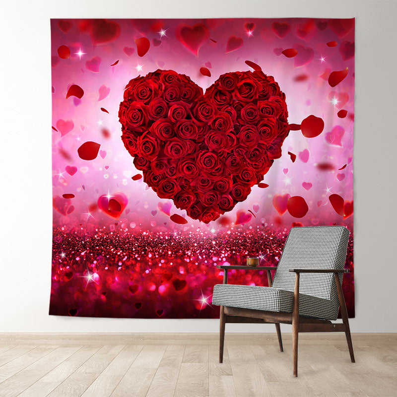 Aperturee - Red Roses Heart Theme Valentines Day Photo Backdrop