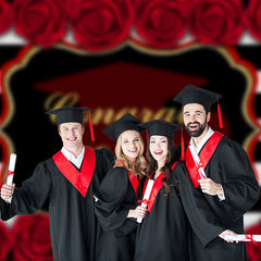 Aperturee - Red Roses Stripe Congrats Grad Photo Booth Backdrop