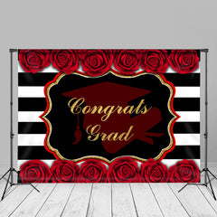 Aperturee - Red Roses Stripe Congrats Grad Photo Booth Backdrop