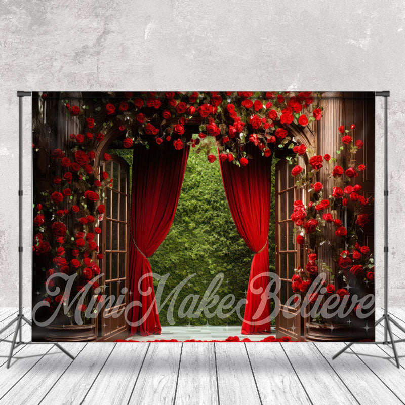 Aperturee - Red Roses Vines Arch Palace Door Floral Backdrop