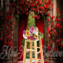 Aperturee - Red Roses Vines Arch Palace Door Floral Backdrop