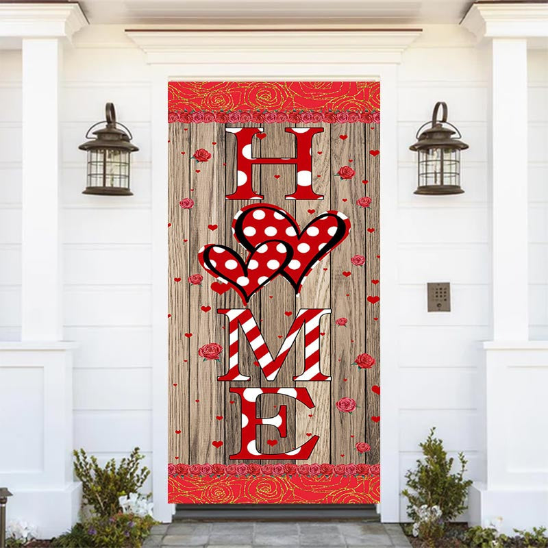 Aperturee - Red Roses Wood Board pattern welcome home Door Cover