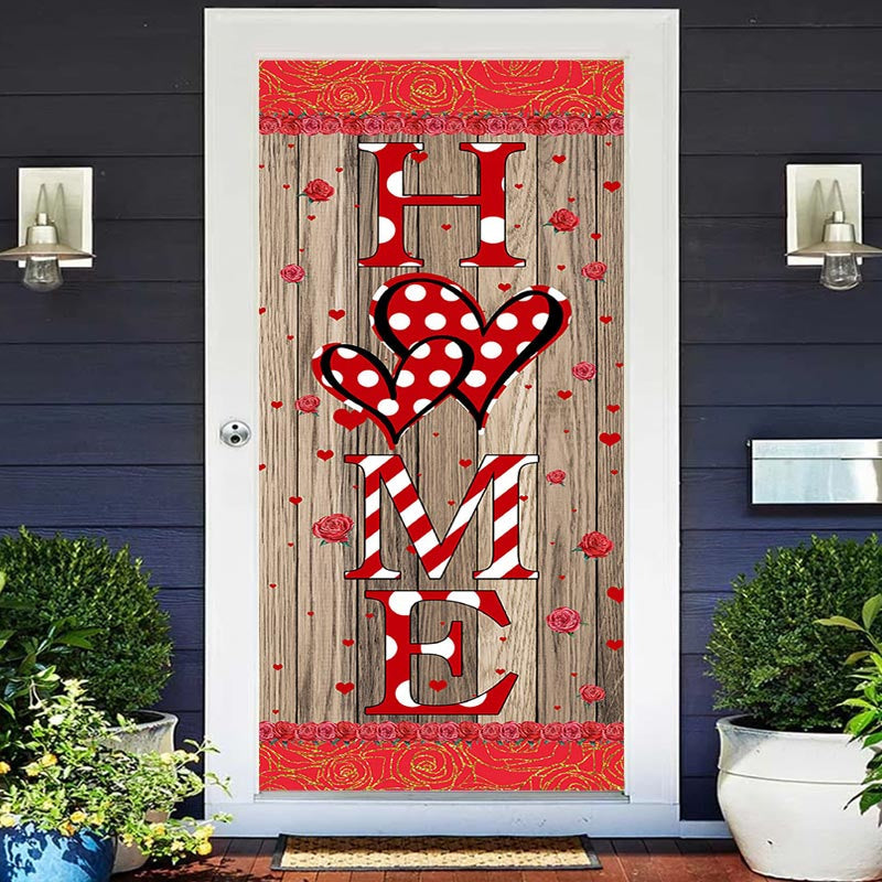 Aperturee - Red Roses Wood Board pattern welcome home Door Cover