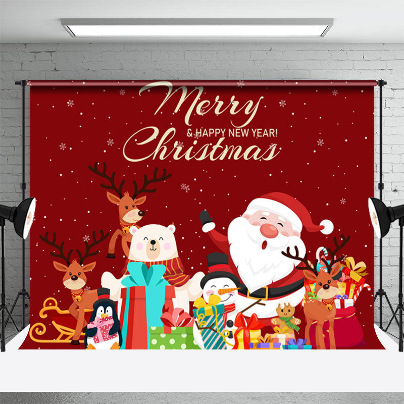 Aperturee - Red Santa Claus Elk New Year Christmas Backdrop