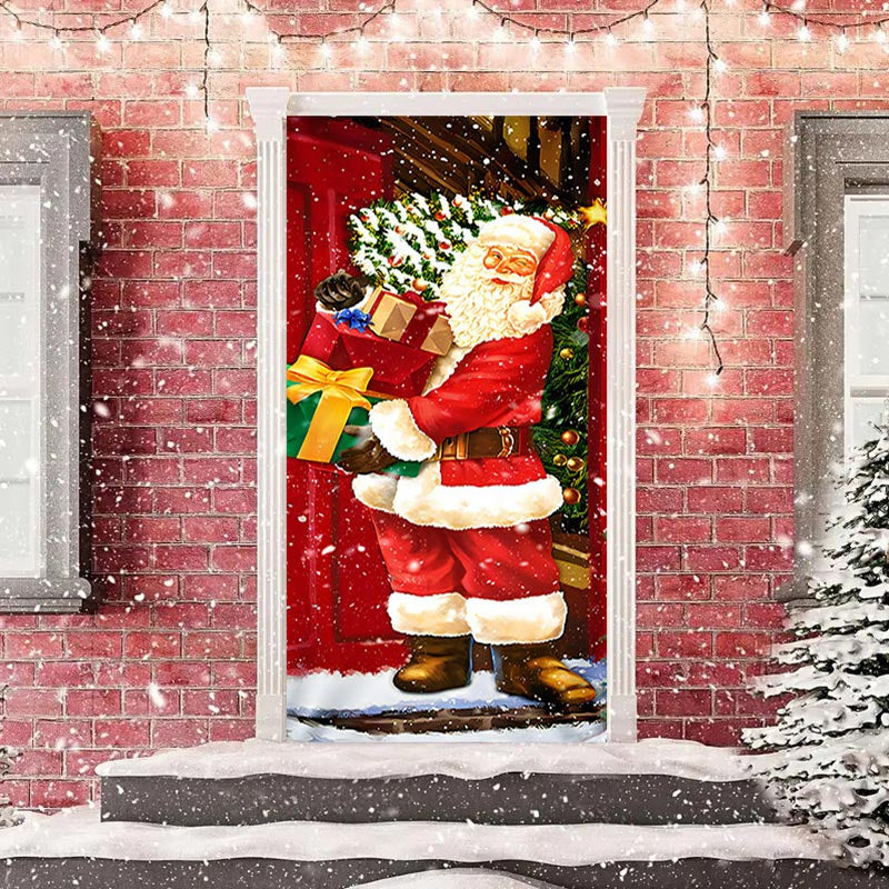 Aperturee - Red Santa Claus Gift Snowy Christmas Door Cover