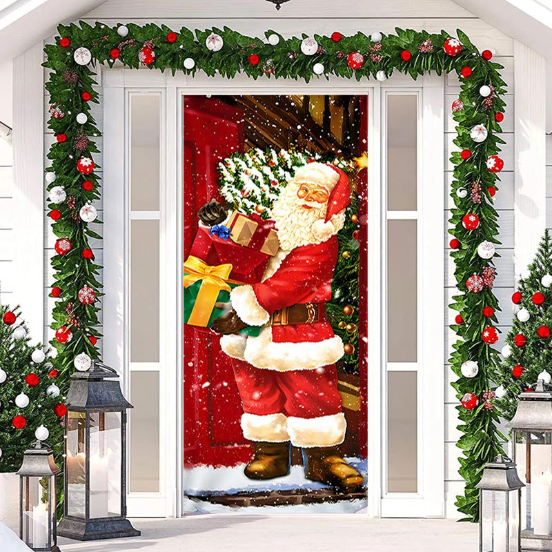 Aperturee - Red Santa Claus Gift Snowy Christmas Door Cover