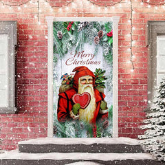 Aperturee - Red Santa Claus Green Plants Christmas Door Cover