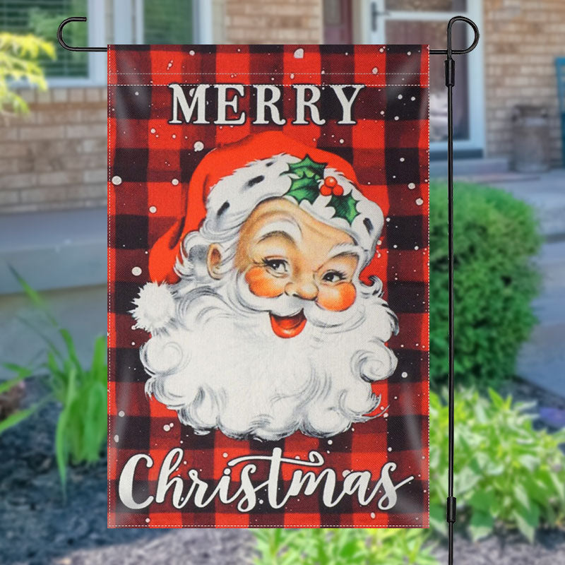 Aperturee - Red Santa Claus Plaid Merry Christmas Garden Flag