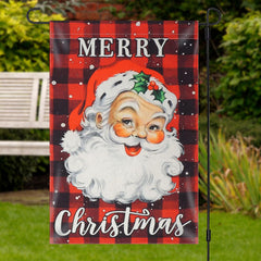 Aperturee - Red Santa Claus Plaid Merry Christmas Garden Flag