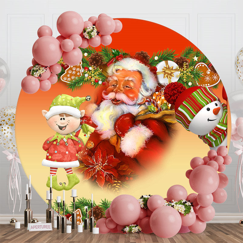 Aperturee - Red Santa Claus Snowman Round Christmas Backdrop