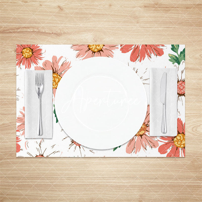 Aperturee - Red Seamless Floral Leaves Dining Set Of 4 Placemats