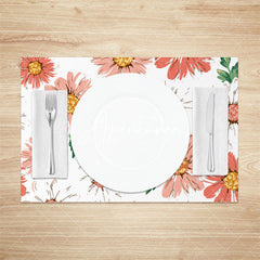 Aperturee - Red Seamless Floral Leaves Dining Set Of 4 Placemats