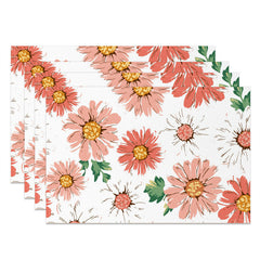 Aperturee - Red Seamless Floral Leaves Dining Set Of 4 Placemats