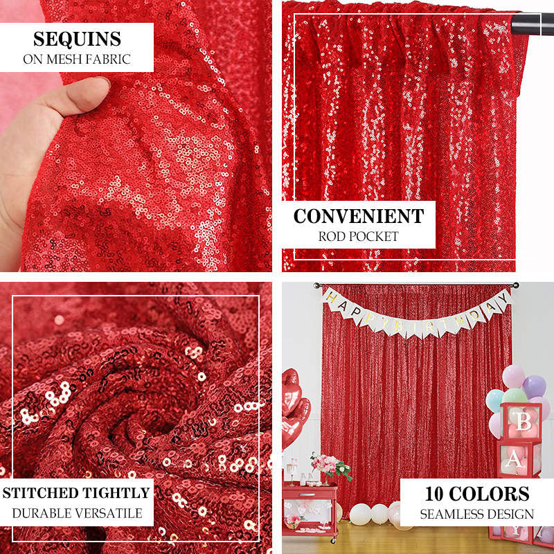 Aperturee - Red Shimmer Sequin Wall Fabric Backdrop For Photography