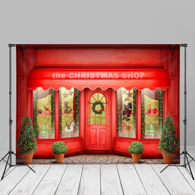 Aperturee - Red Shop Door And Window Happy Christmas Backdrop