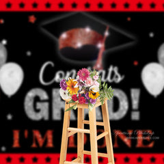 Aperturee - Red Silver Balloons Black Grad Backdrop For Photo